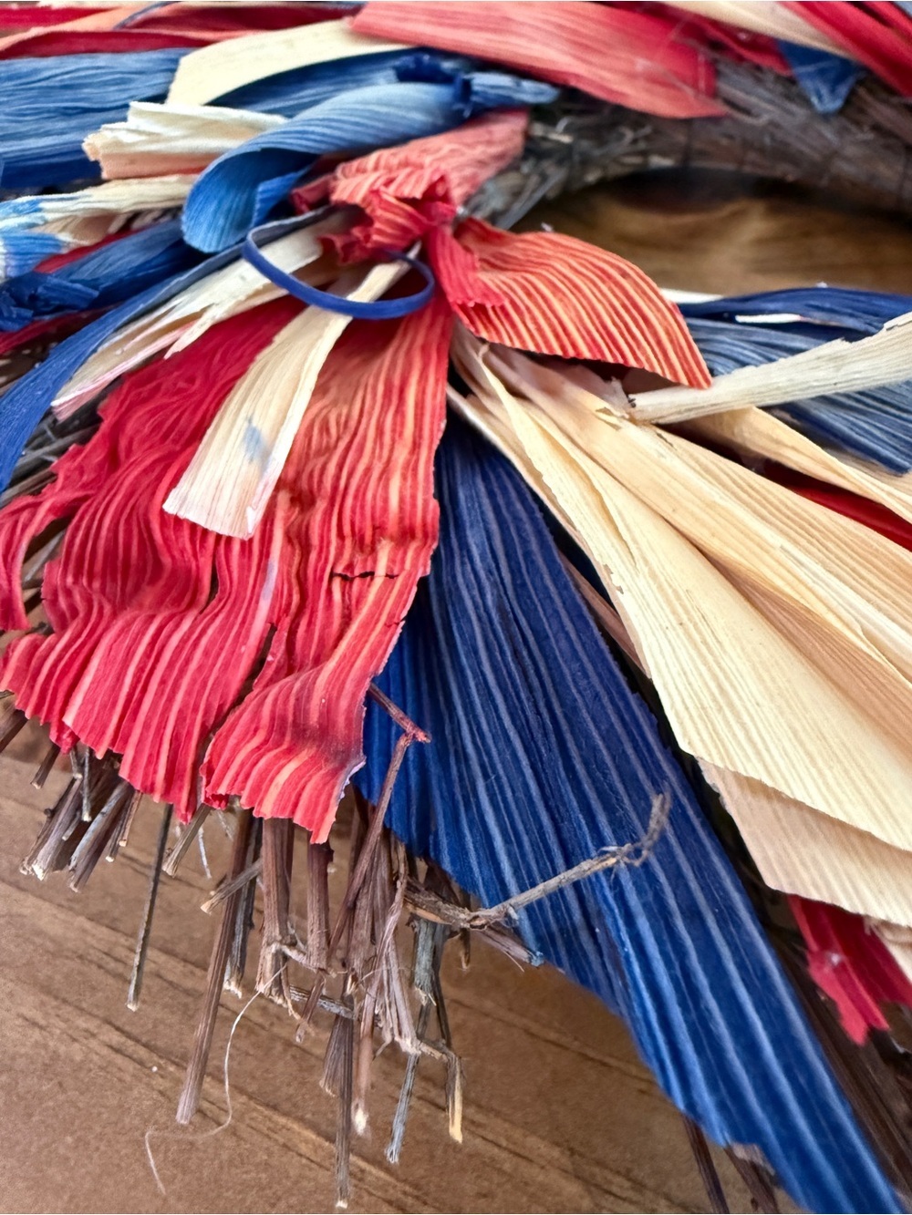 Patriotic Red, White & Blue Raffia Holiday Wreath - Picture 3 of 10
